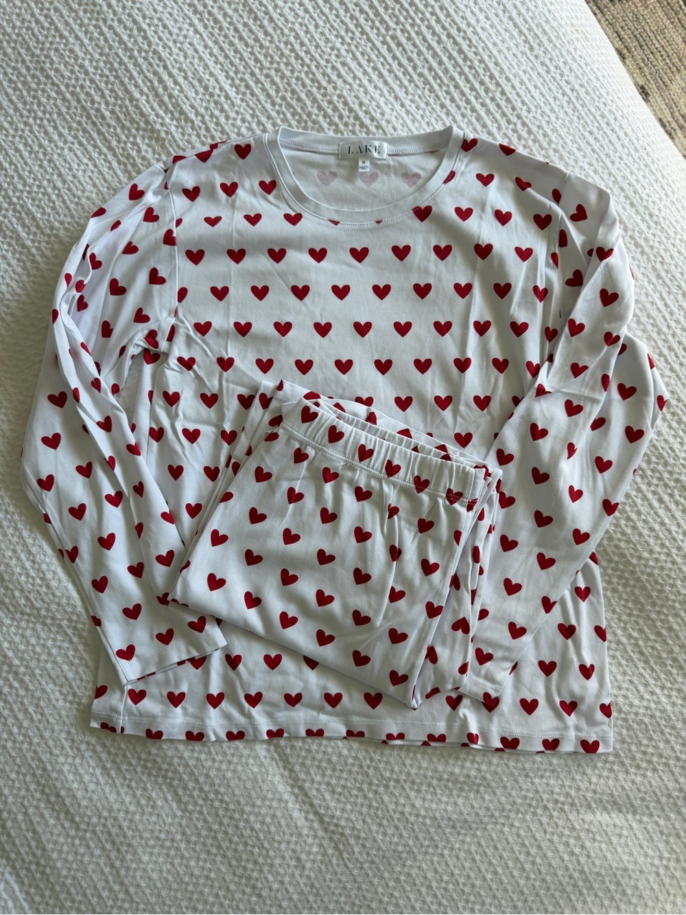 Lake White and Red Heart Print Pajama Set